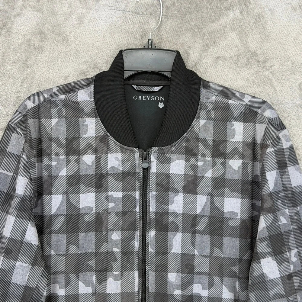 Greyson Jacket Mens M Gingham Camo Gray Full Zip Bomber Stretch EUC